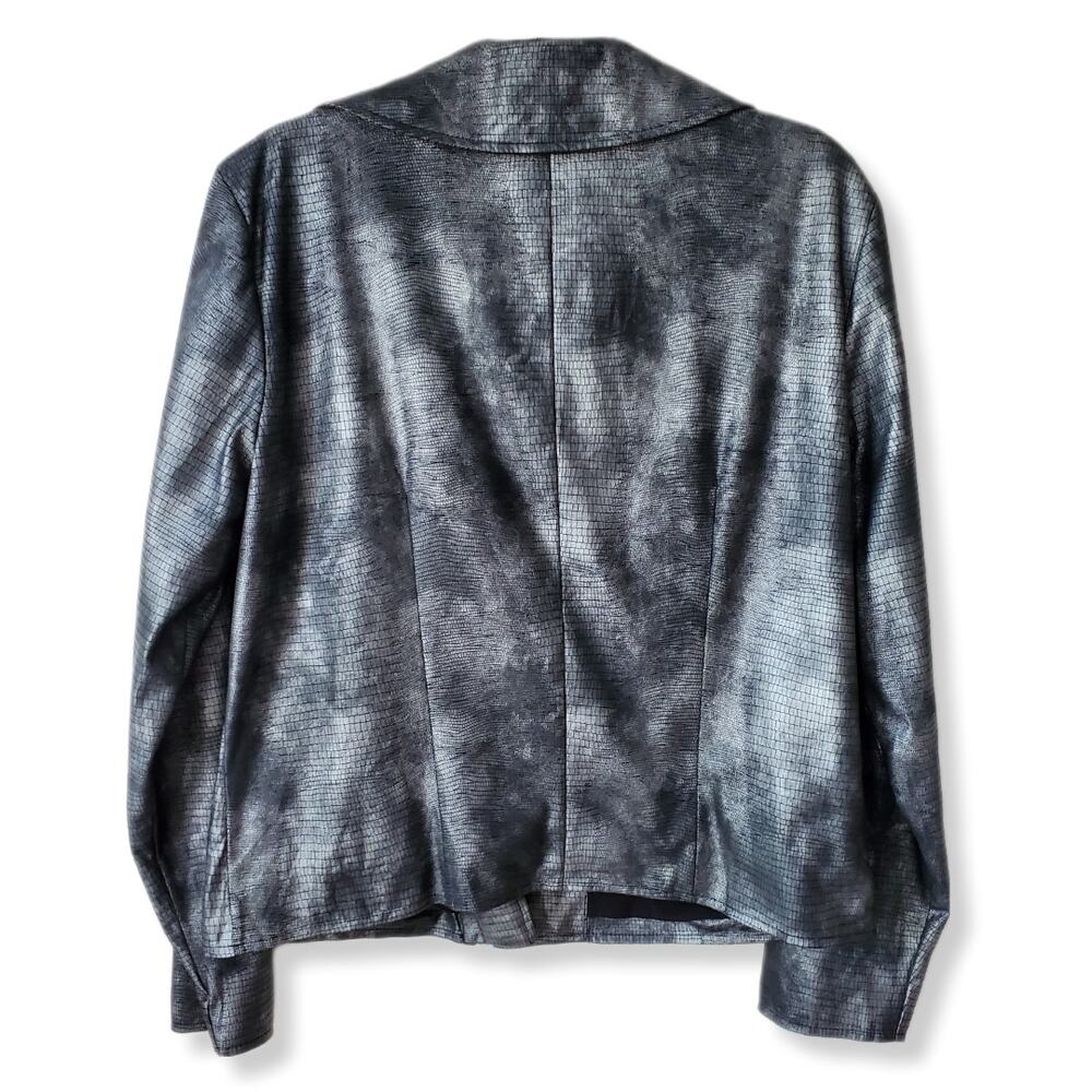 Women Metallic Gray Vegan Moto Jacket L 12 Whimsy Grunge Rocker Modern Indie - Picture 9 of 15